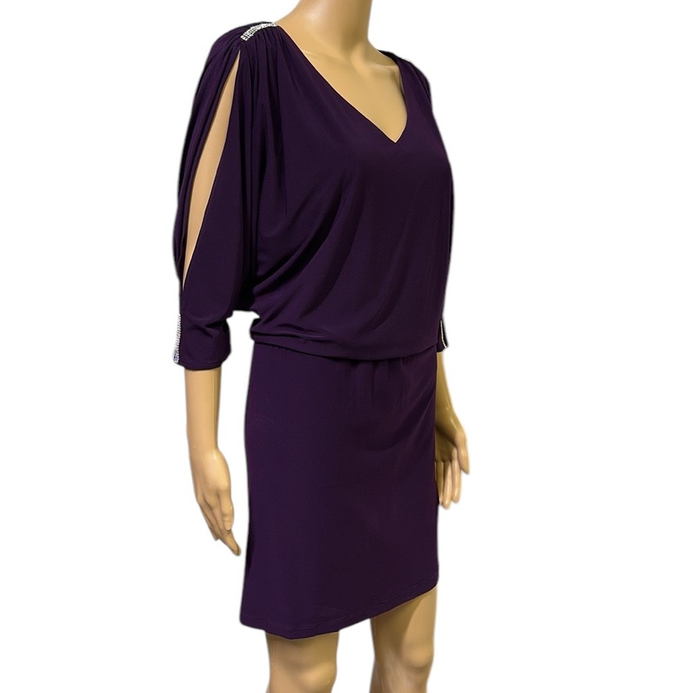 Elegant Purple V-Neck Split-Sleeve Women's Dress